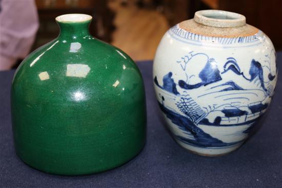 Blue and white landscape jar with Quinlong mark